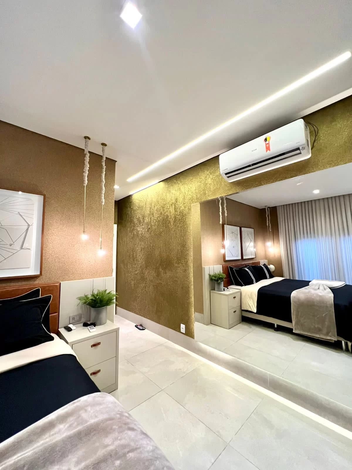 Quarto ambientado com parede decorada Ecodecor